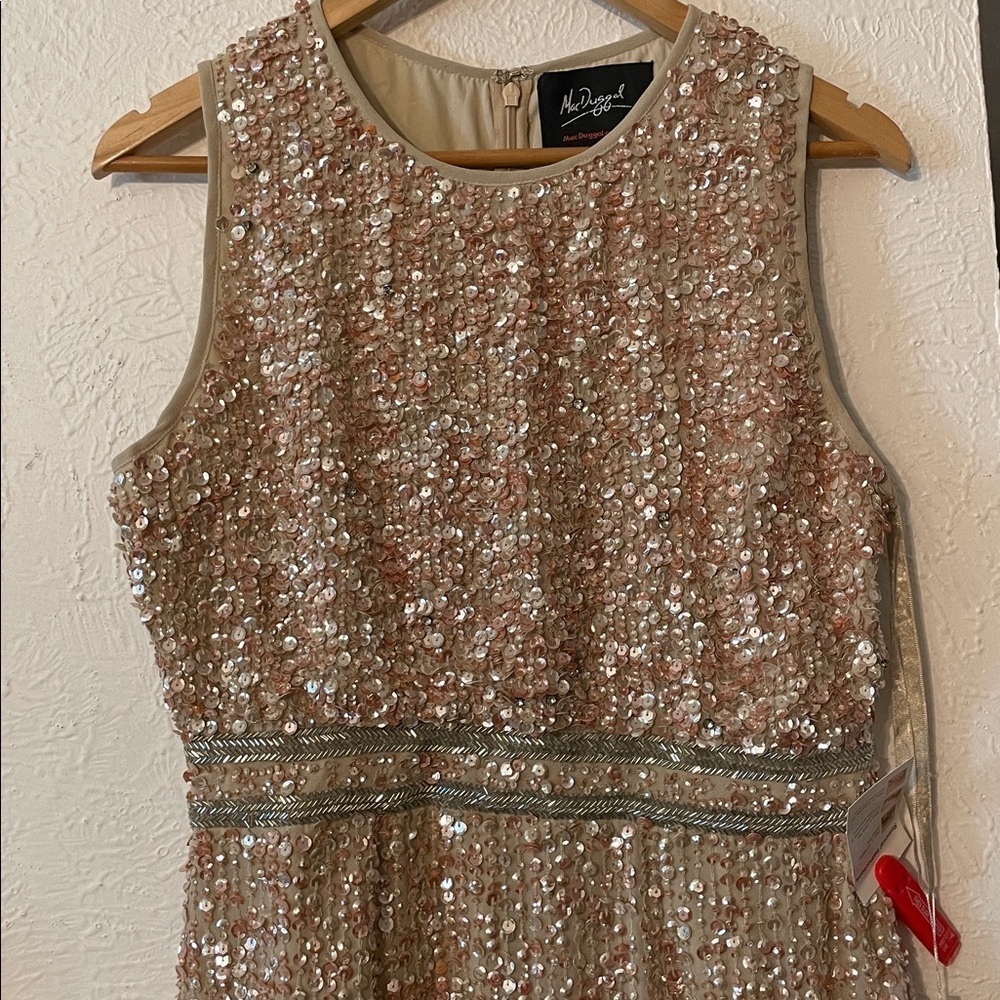 NWT Mac Duggal Sleeveless High Neck Beaded Midi Sheath Dress - Picture 8 of 13